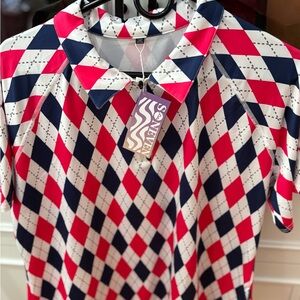 Someven Red and Blue Argyle Polo Shirt, breathable light fabric